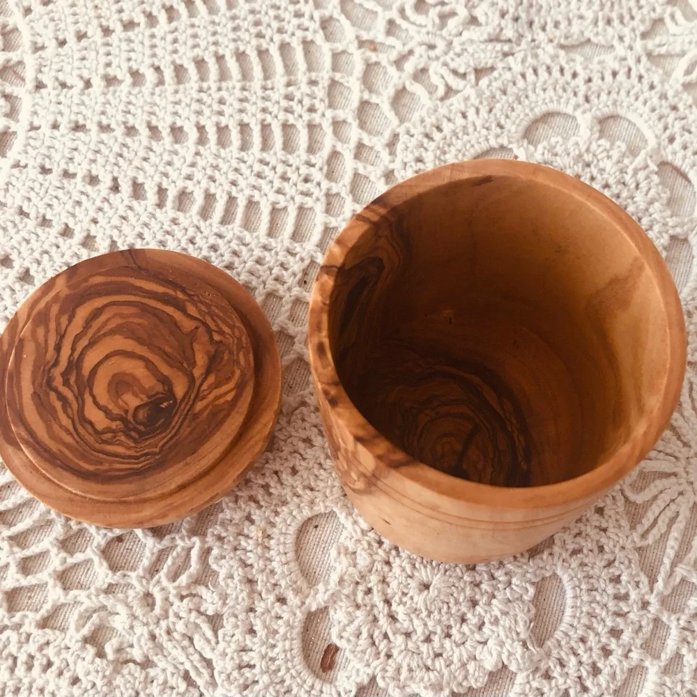 NATURAL OLIVE WOOD HONEY JAR
